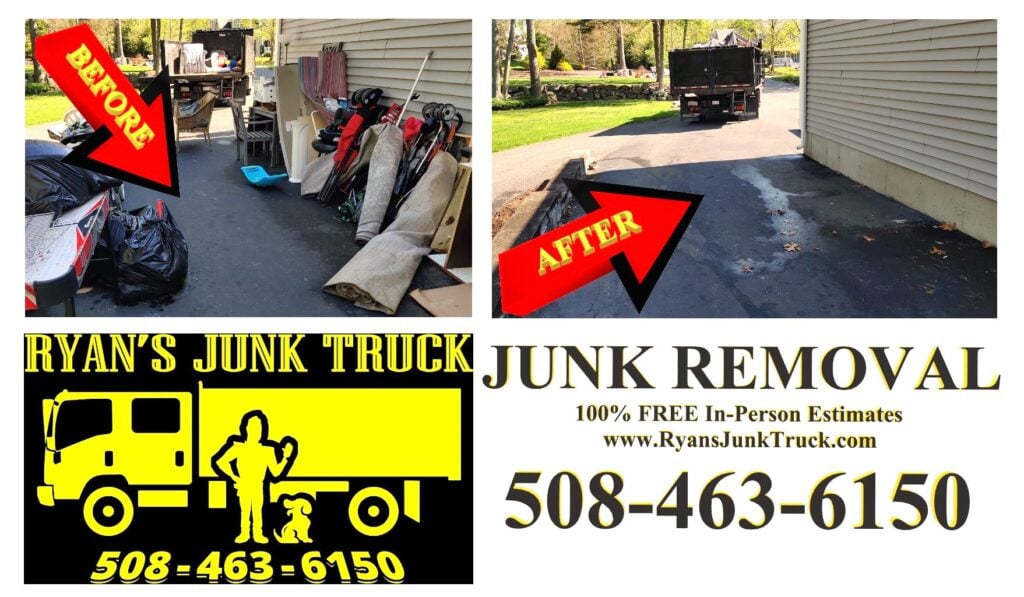 Ryan's Junk Truck Junk Removal Before and After - Professional junk, furniture, and rubbish removal services in Rehoboth, Attleboro, Taunton, Seekonk, Swansea, Somerset. Contact Ryan's Junk Truck for cleanouts and free estimates at 508-463-6150.